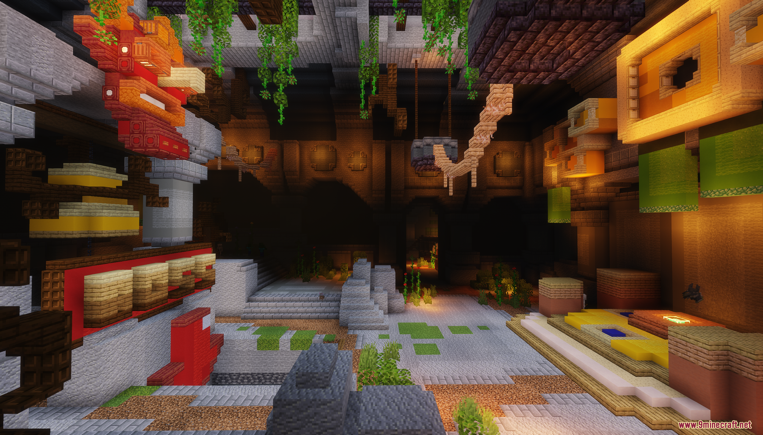 Maga Dungeon Map Screenshot 10 Interior of a large dungeon with stone stairs and a red tiki mask