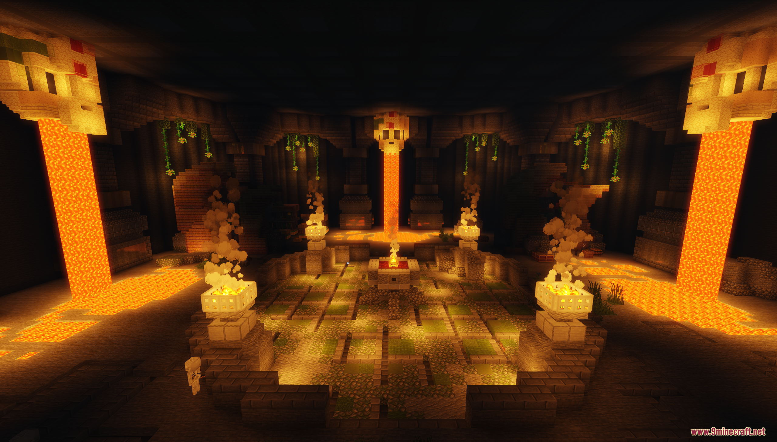 Maga Dungeon Map Screenshot 6 Lava flows from skull statues into a large circular room with lit braziers