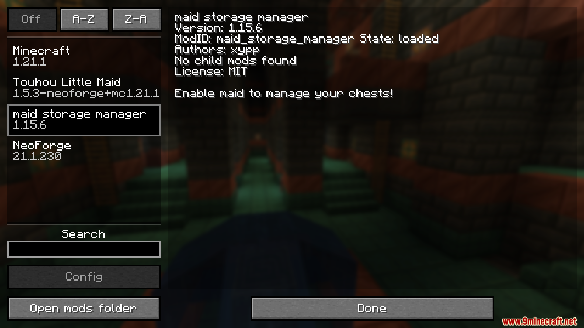 Maid Storage Manager Mod Screenshot 1 Mod list menu showing the maid storage manager loaded