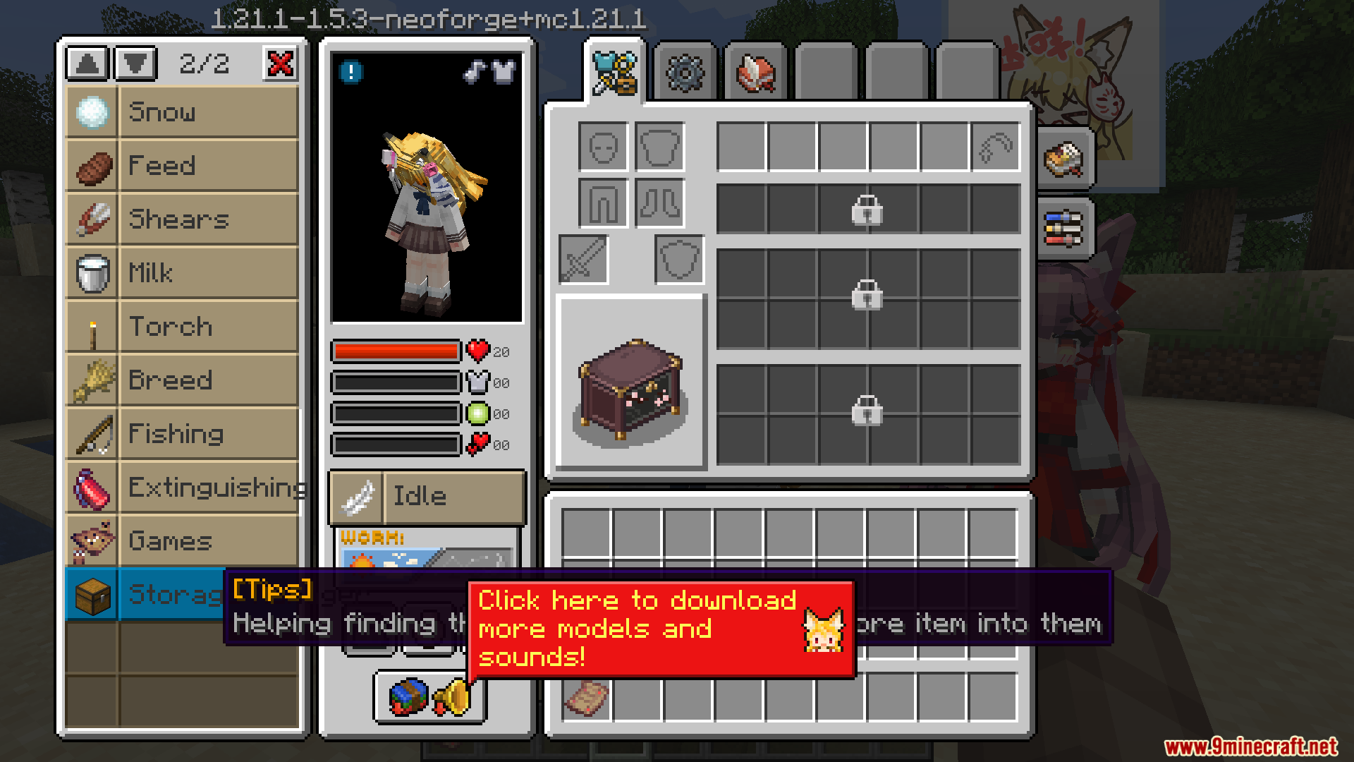 Maid Storage Manager Mod Screenshot 11 Interface showing a maid character inventory with storage settings and download prompt