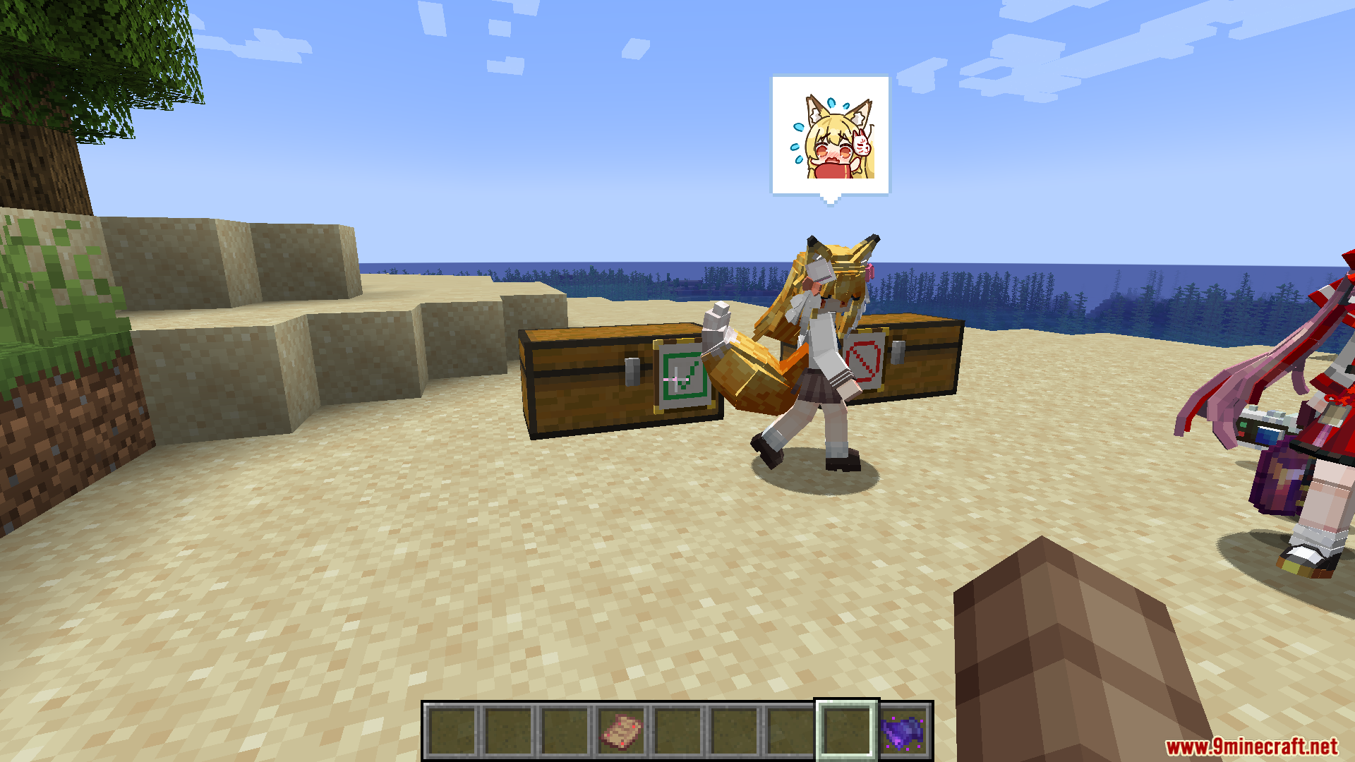 Maid Storage Manager Mod Screenshot 13 A fox maid character stands near chests with sorting signs