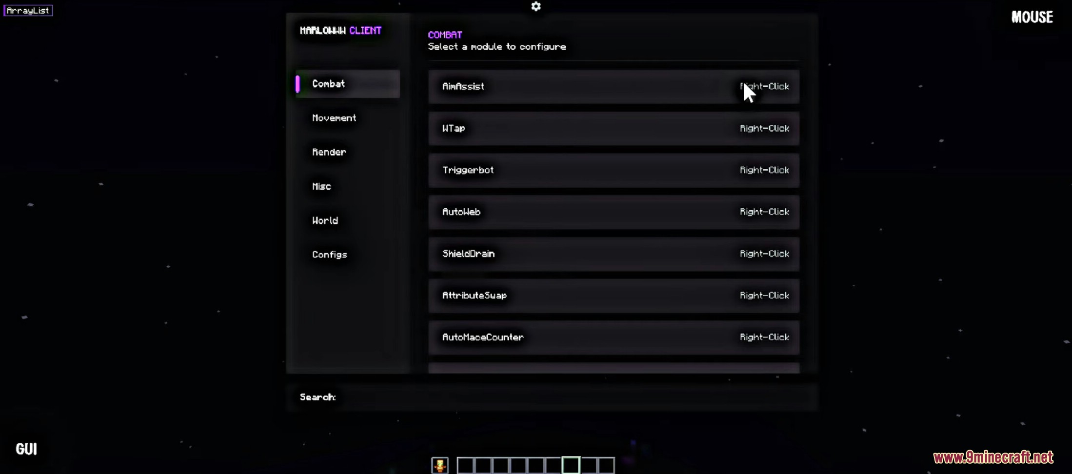 Marlow Client combat module configuration menu