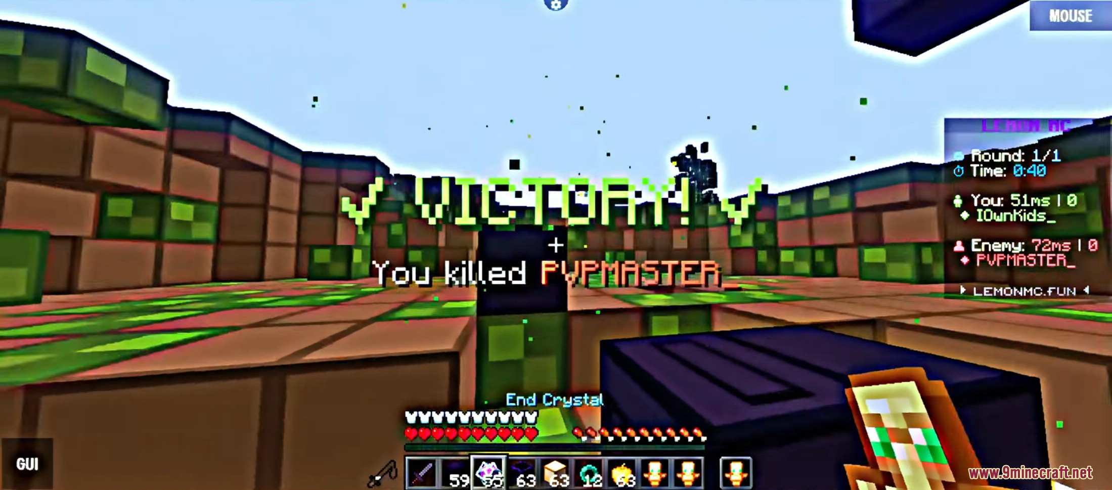 Player achieves victory after a PvP battle
