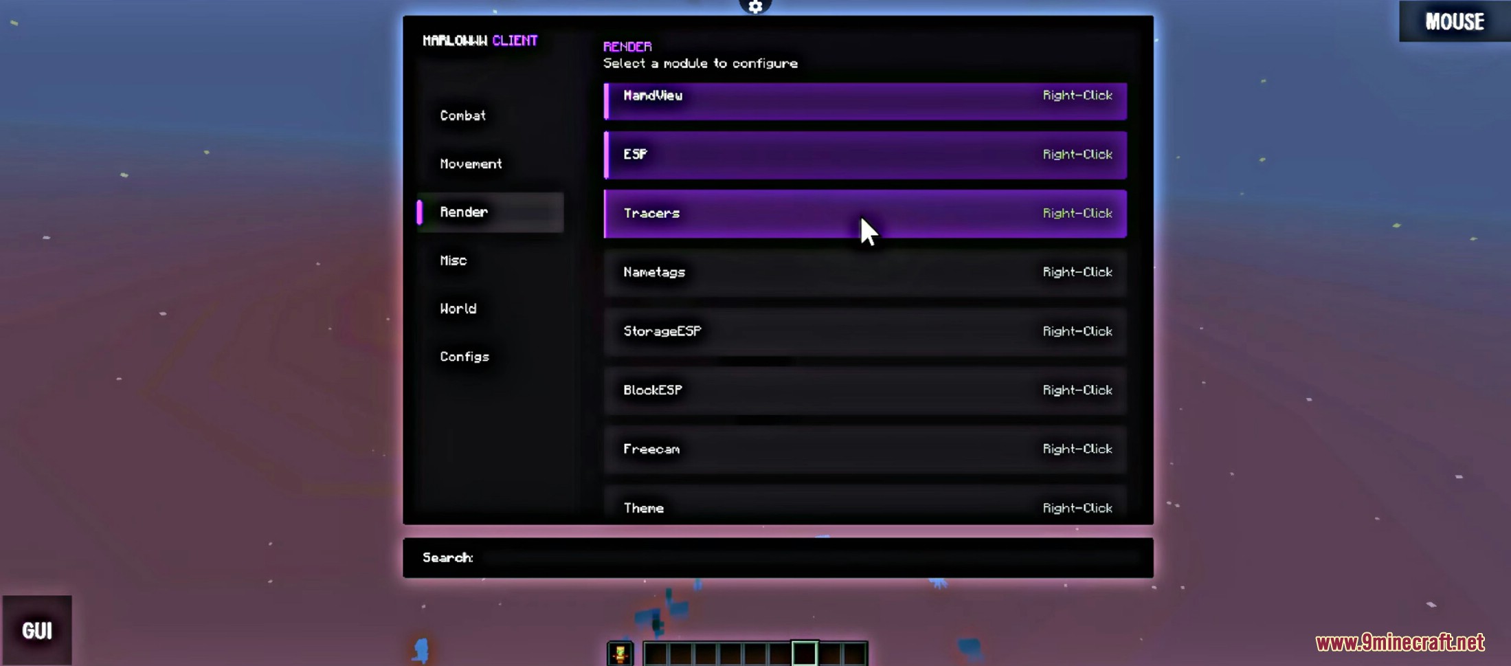 Marlow Client render settings menu with ESP and Tracers