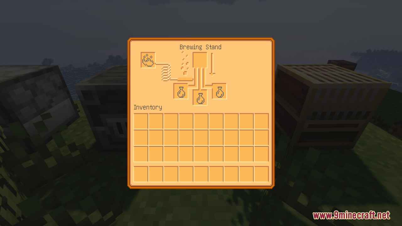 A custom Brewing Stand interface with warm orange textures