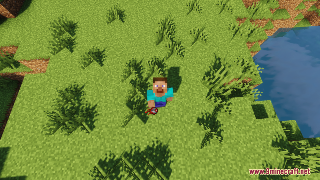 Mechanical Eye Resource Pack Screenshot 2 Player character holding a custom red mechanical eye item in a grassy area