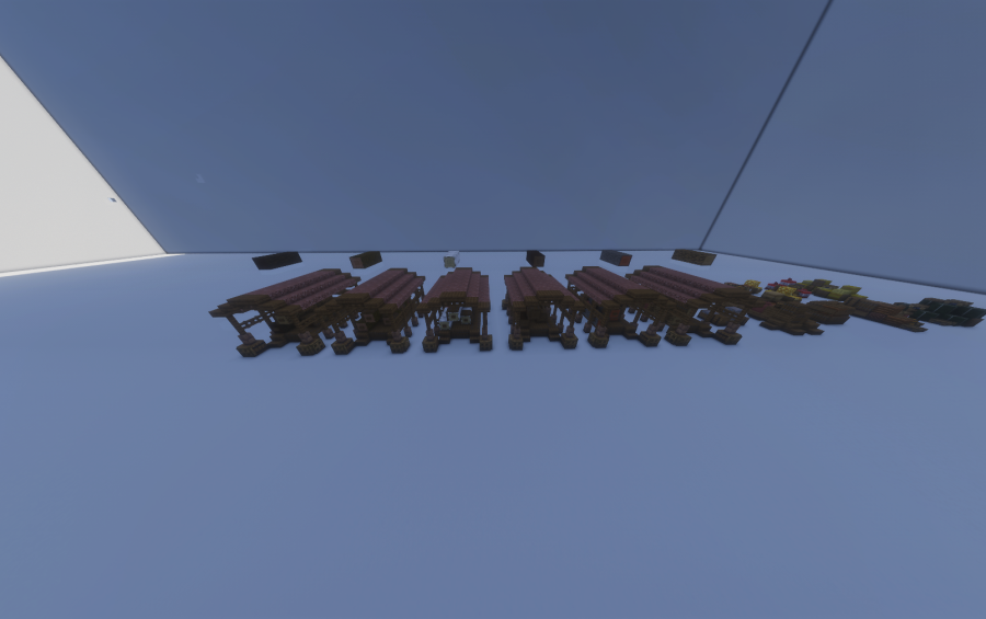 Medieval Dock Decoration No.1 Schematic Screenshots 1 Various wooden shelters and storage crates displayed for medieval harbor and market builds