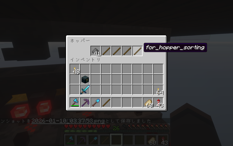 Mega Mob XP Farm Schematic Screenshots 2 Hopper inventory interface showing renamed items used for an automatic sorting system