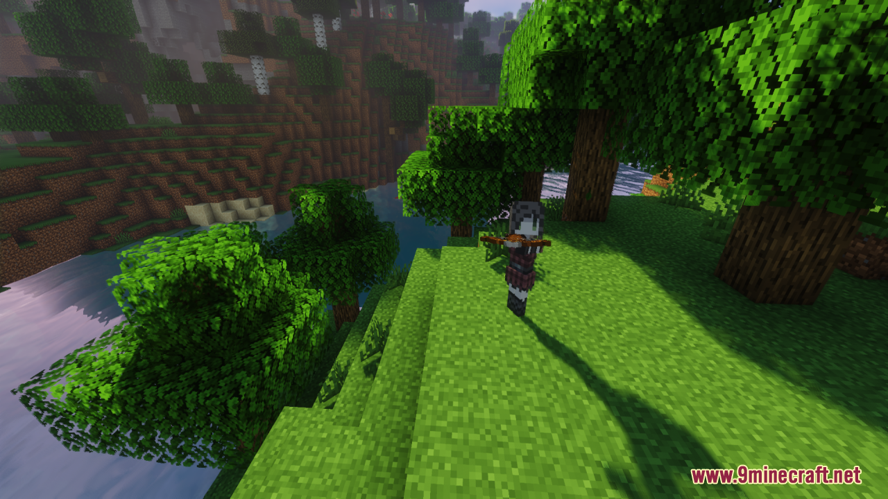 Melody's Cute Girl Illagers Resource Pack Screenshot 3 Cute anime girl illager holding a crossbow standing on a grassy hill