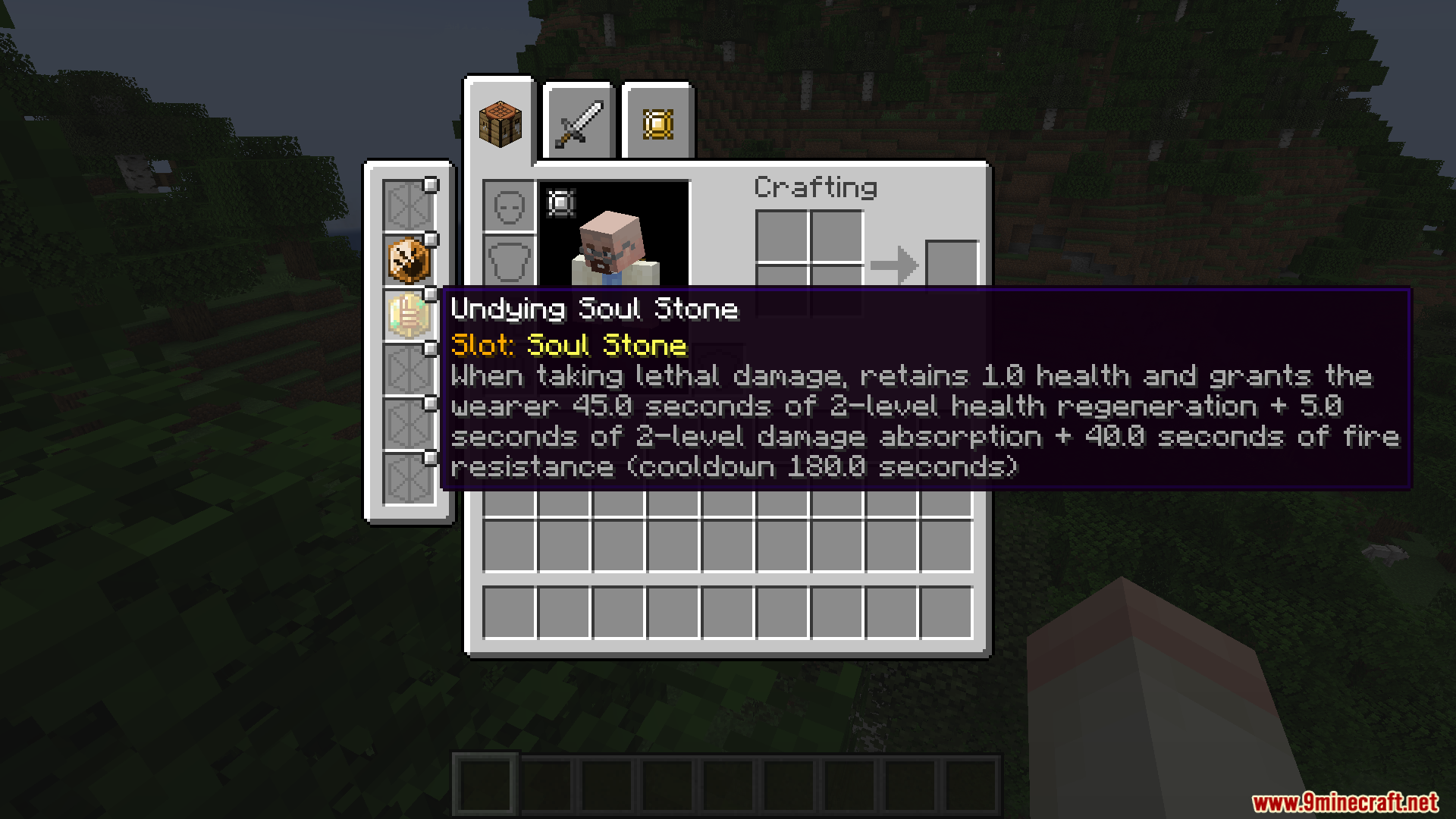 Mine Fargo Mod Screenshot 6 Player checking the Undying Soul Stone tooltip showing its protective abilities