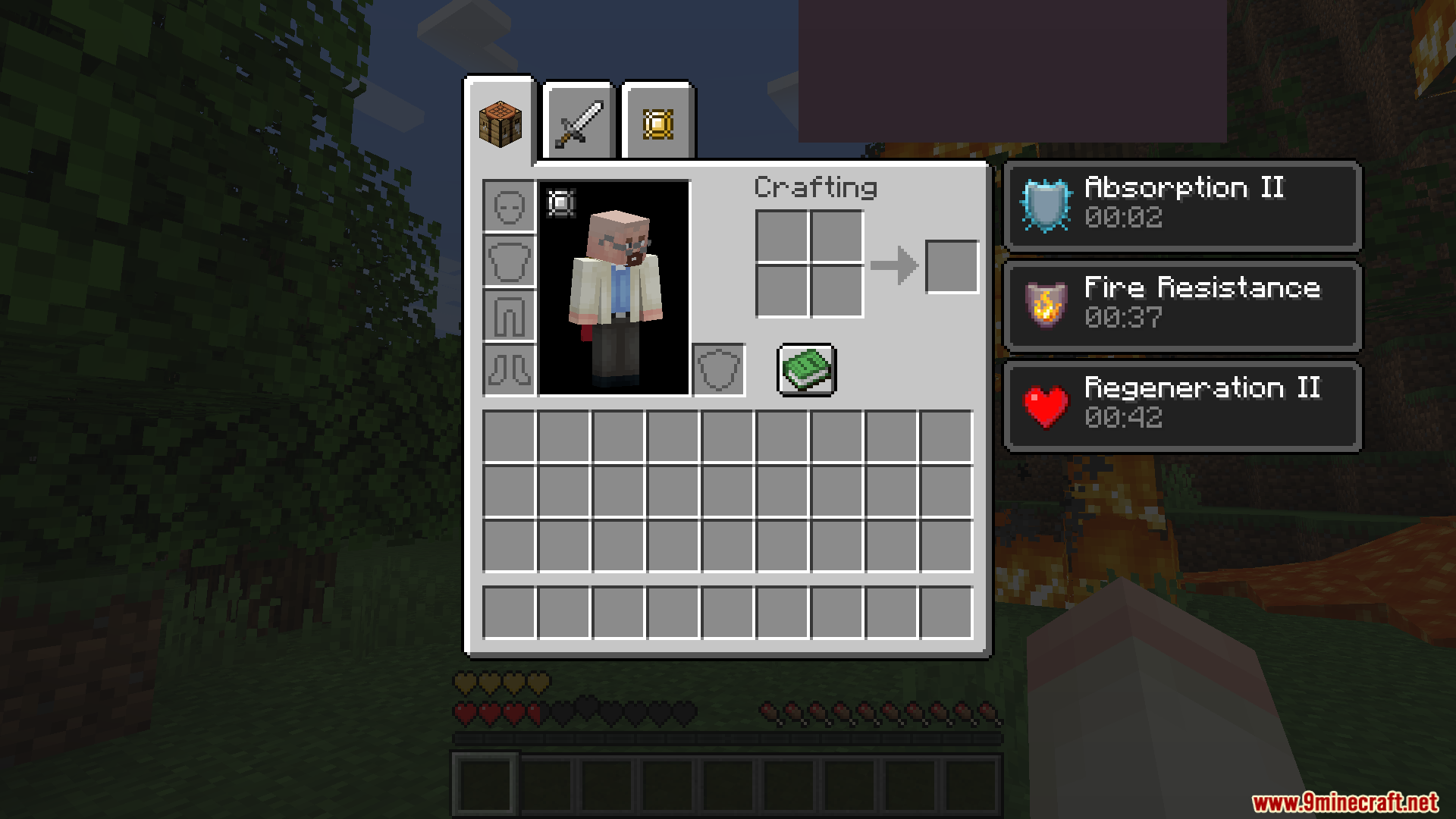 Mine Fargo Mod Screenshot 8 Player inventory screen displaying active potion effects like Absorption and Fire Resistance