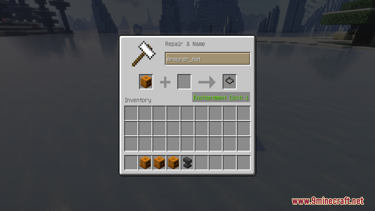 Renaming a carved pumpkin in an anvil to get an Armorer Hat