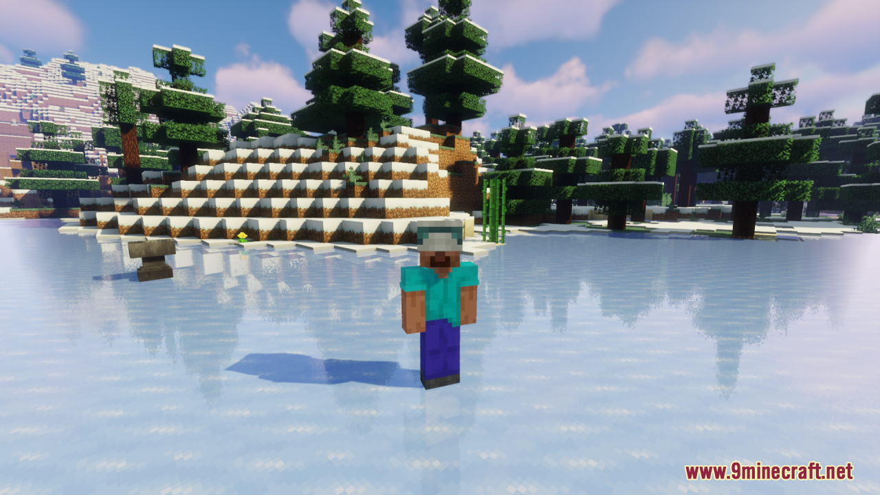Player wearing a white winter hat standing on a frozen lake