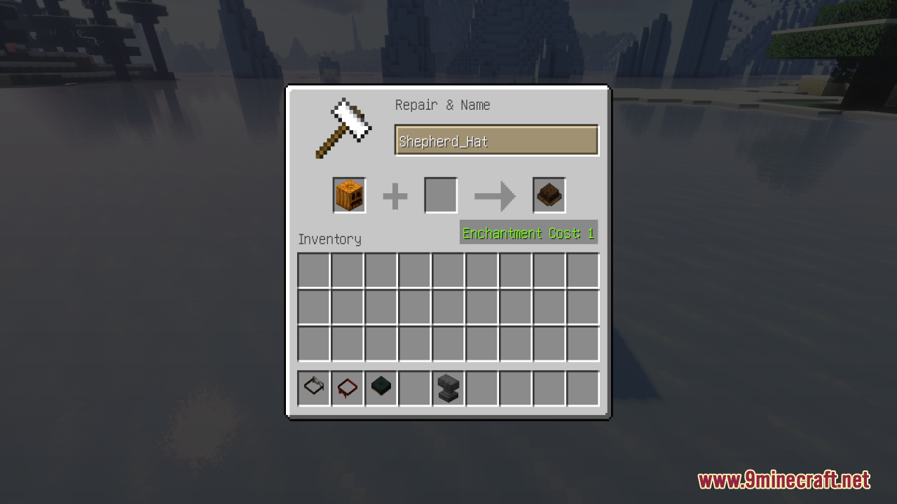 Creating a Shepherd Hat by renaming a carved pumpkin in an anvil