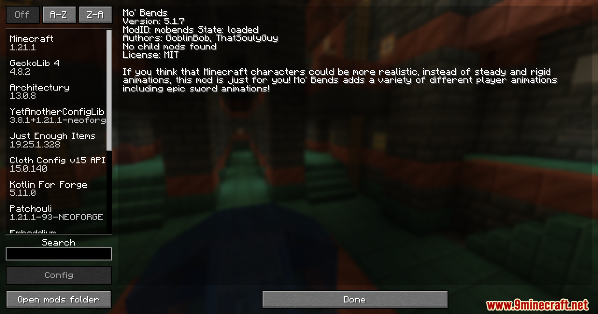 Mo' Bends Modern Port Mod Screenshot 1 Mod menu showing Mo' Bends details and description