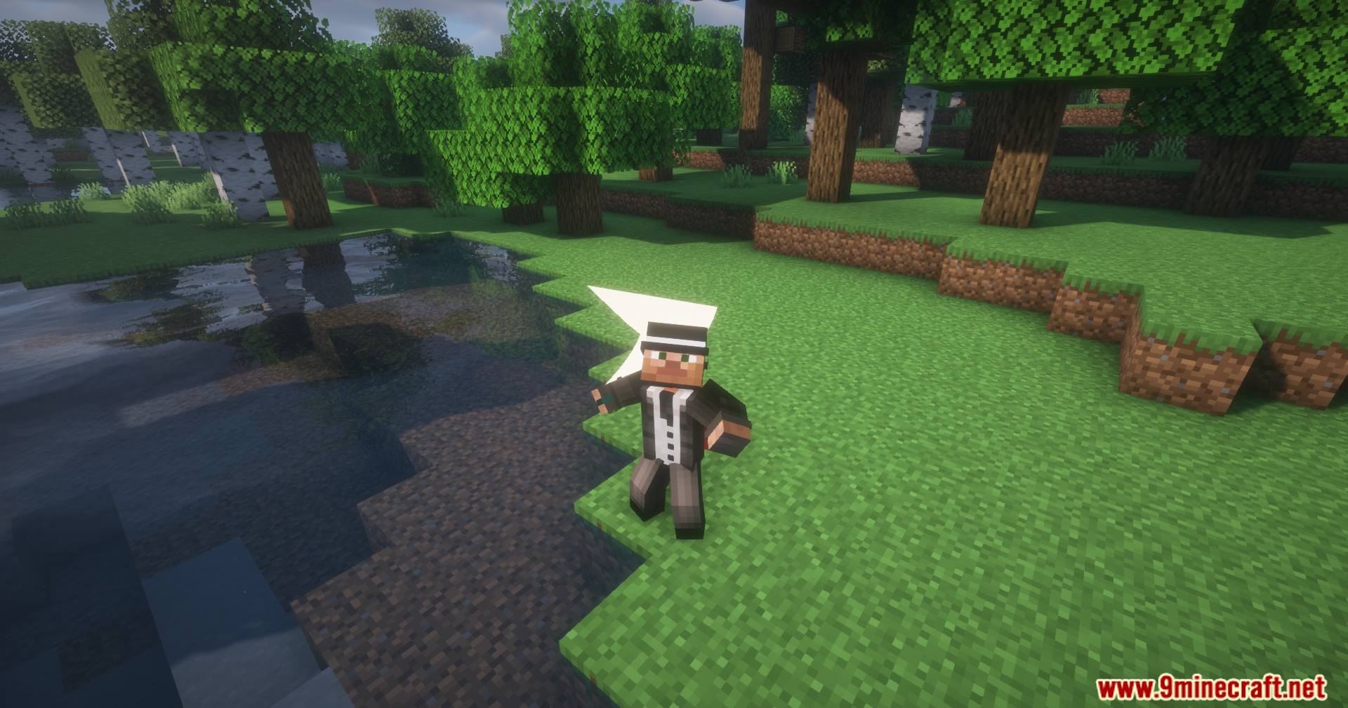 Mo' Bends Modern Port Mod Screenshot 13 Player character displaying a smooth custom standing animation near a forest lake