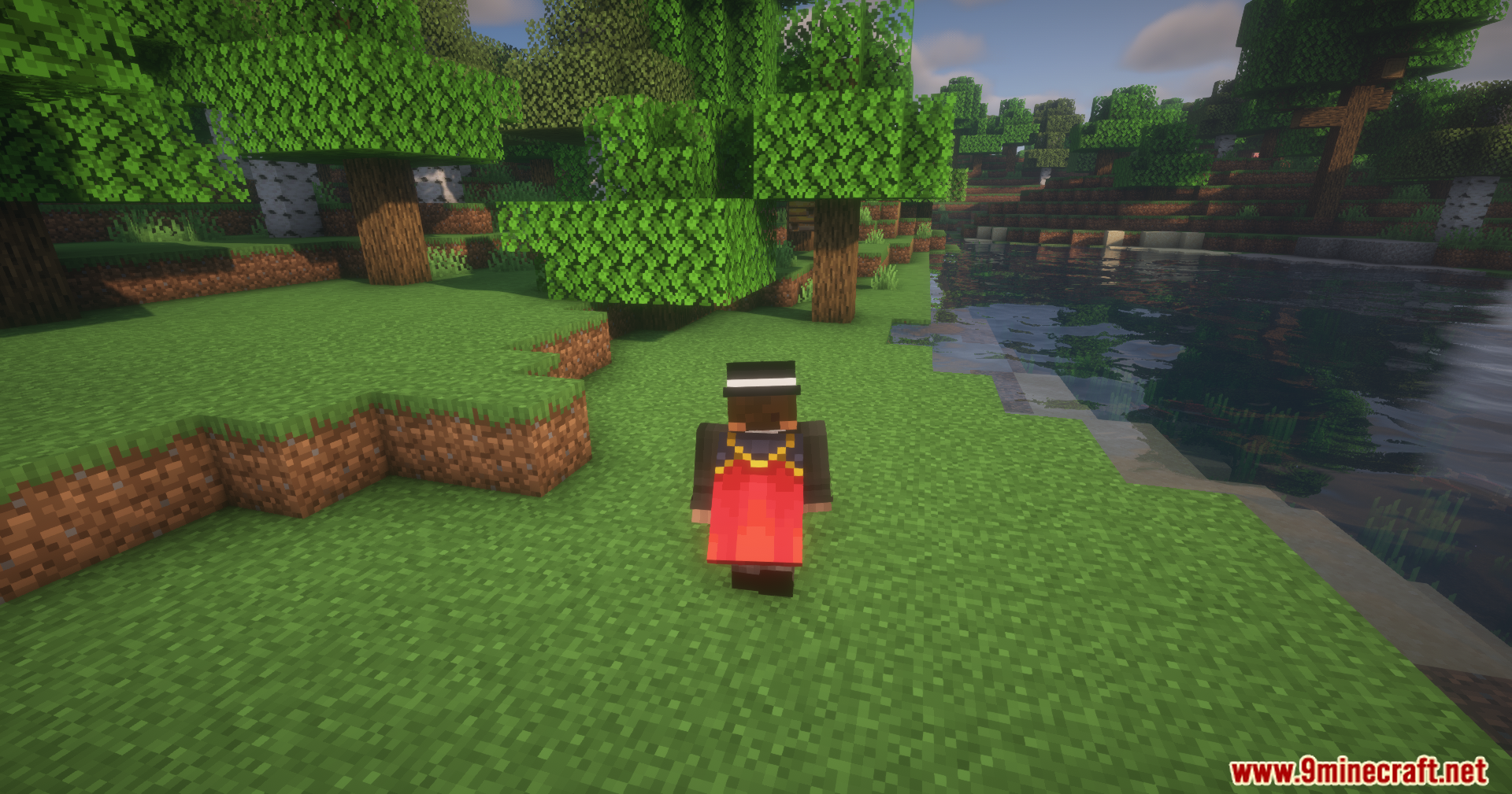 Mo' Bends Modern Port Mod Screenshot 2 Player character with red cape walking in forest