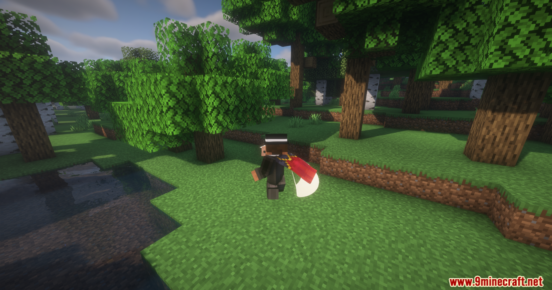 Mo' Bends Modern Port Mod Screenshot 6 Back view of player running with flowing red cape demonstrating smooth movement animations