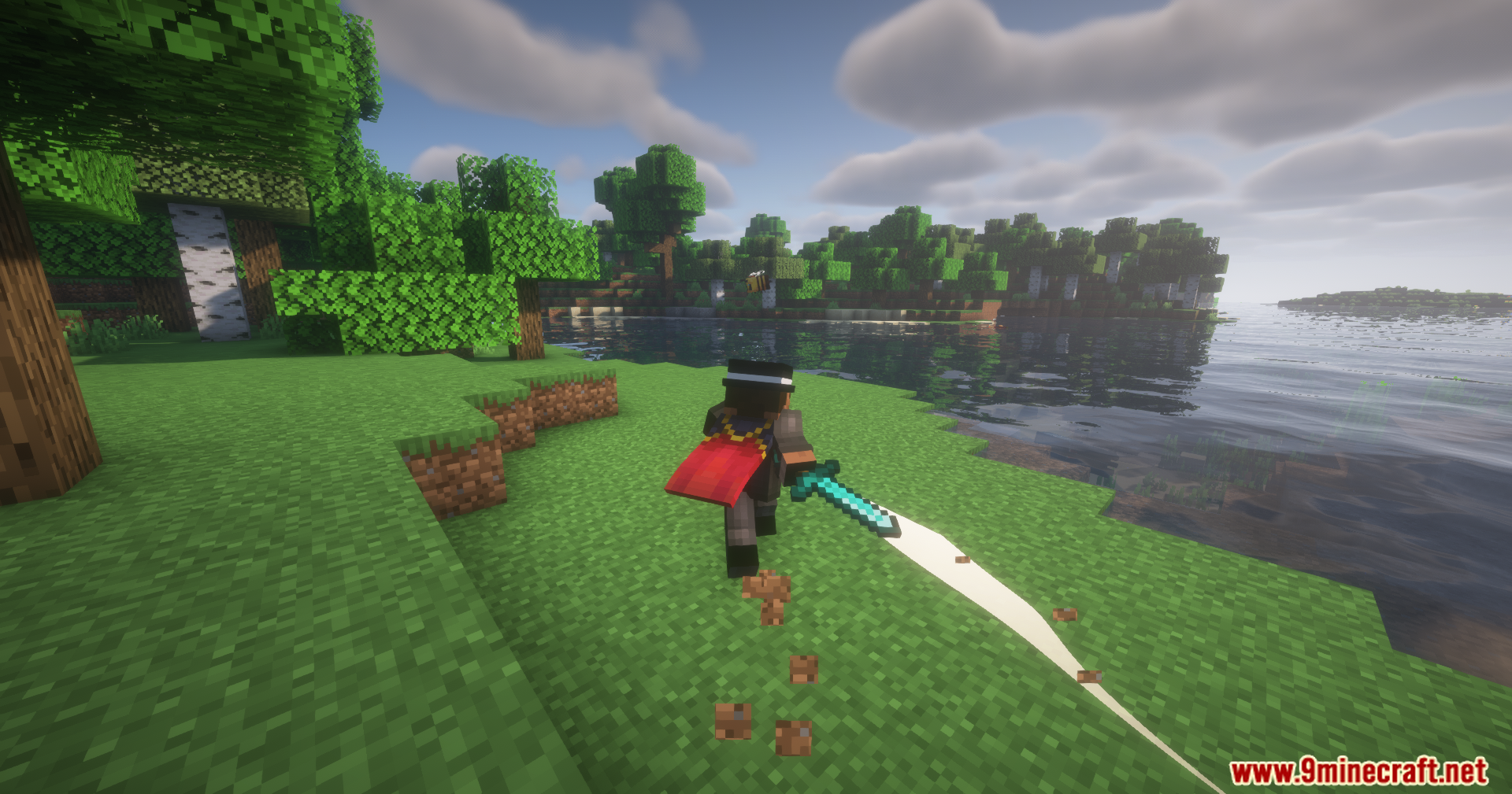 Mo' Bends Modern Port Mod Screenshot 7 Minecraft player running with a diamond sword leaving a white trail effect
