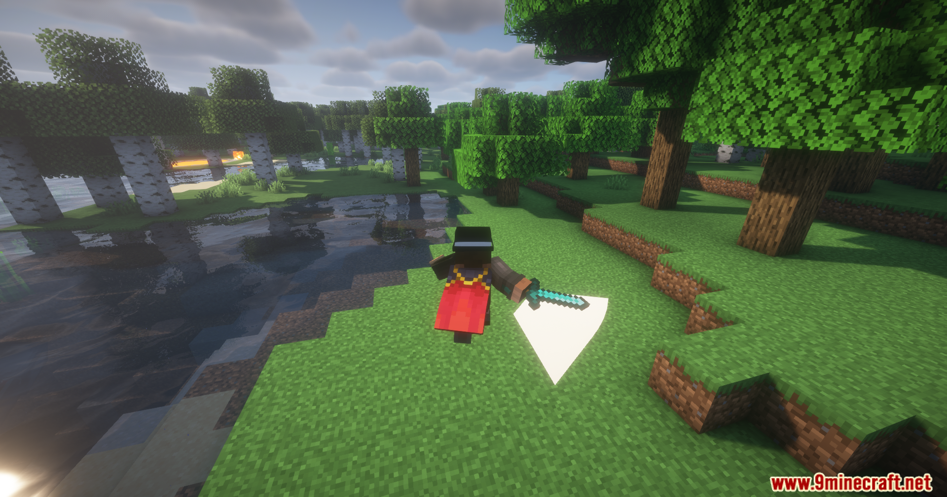 Mo' Bends Modern Port Mod Screenshot 9 Player swinging a sword with a white trail effect in a forest