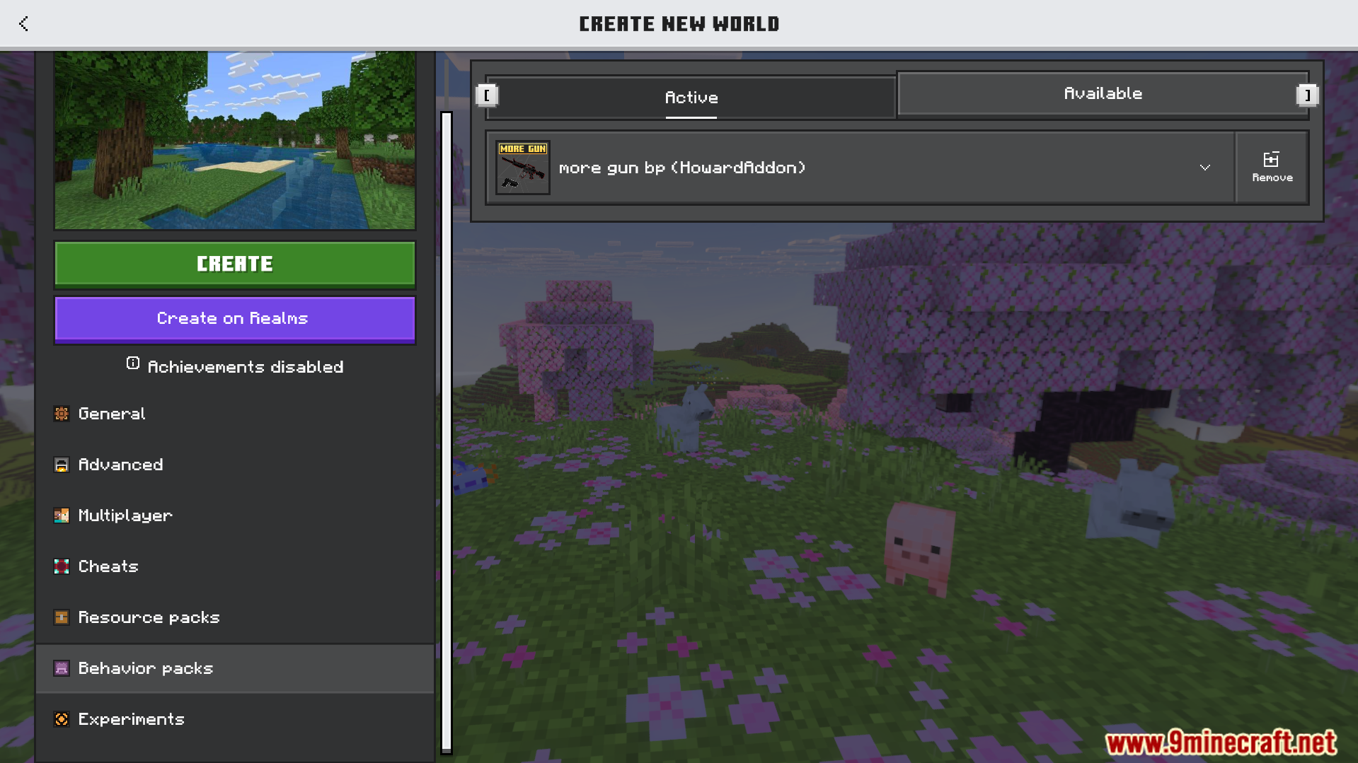 More Gun Classic Addon Screenshot 1 Activating the more gun behavior pack in the minecraft world creation menu