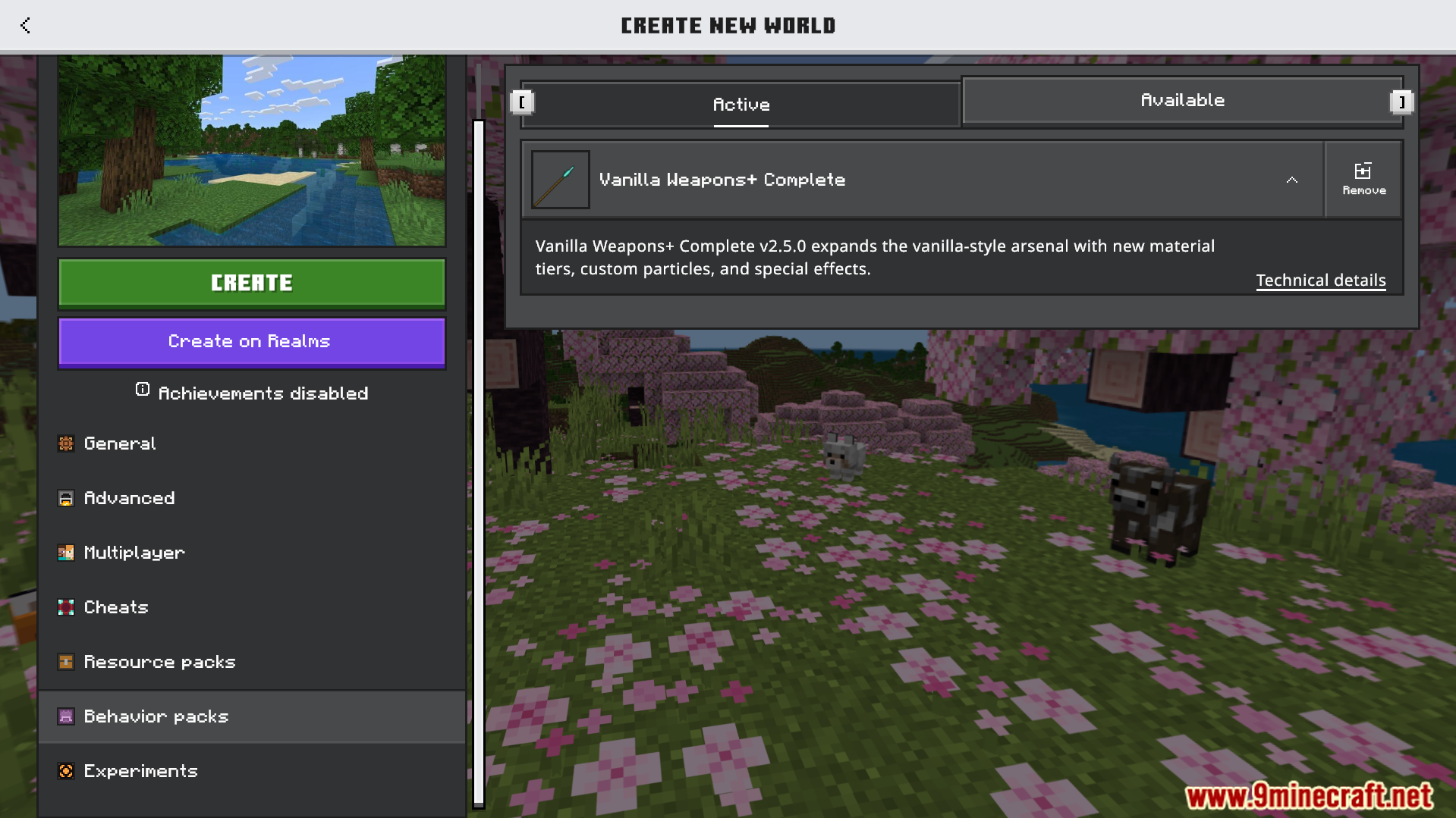 More Vanilla Weapons Complete Addon Screenshot 1 Player activating the new weapons behavior pack in world creation settings menu