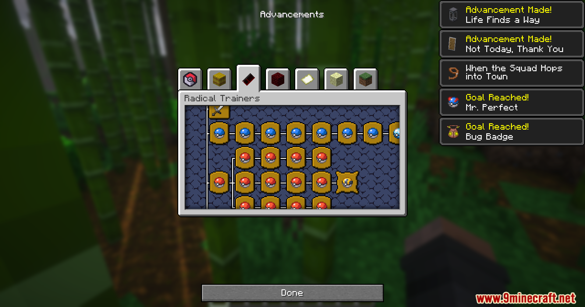 Mrct Localization Data Pack Screenshot 5 A player views the Radical Trainers advancements tab in Minecraft