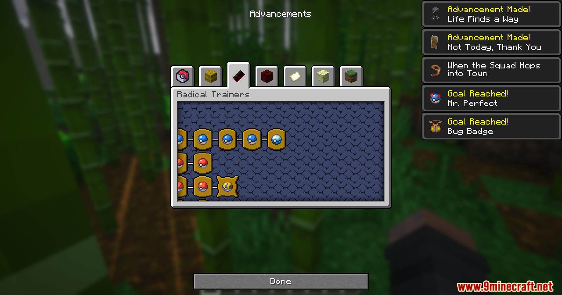 Mrct Localization Data Pack Screenshot 6 A player views the Radical Trainers advancements tab in Minecraft