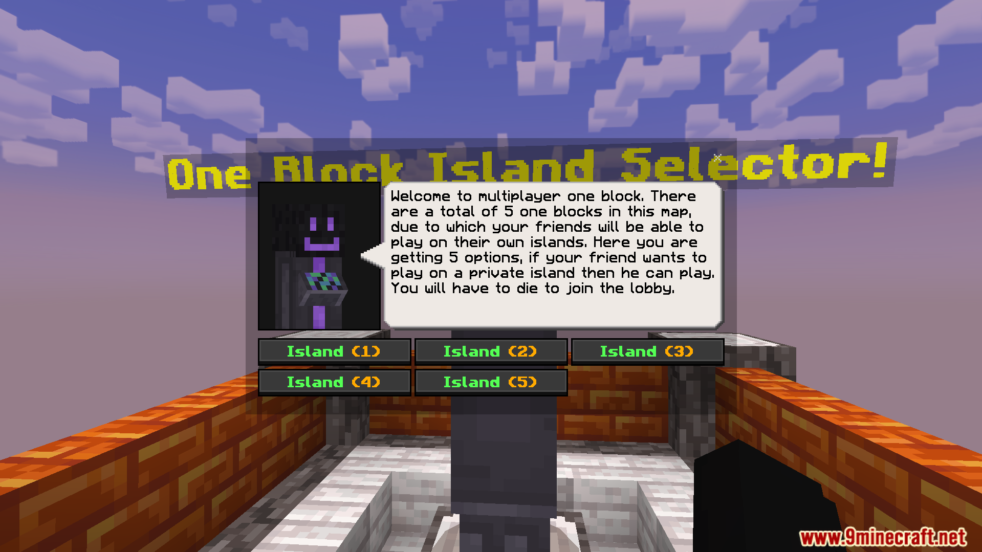 Choose from five different starting islands using the lobby NPC selector