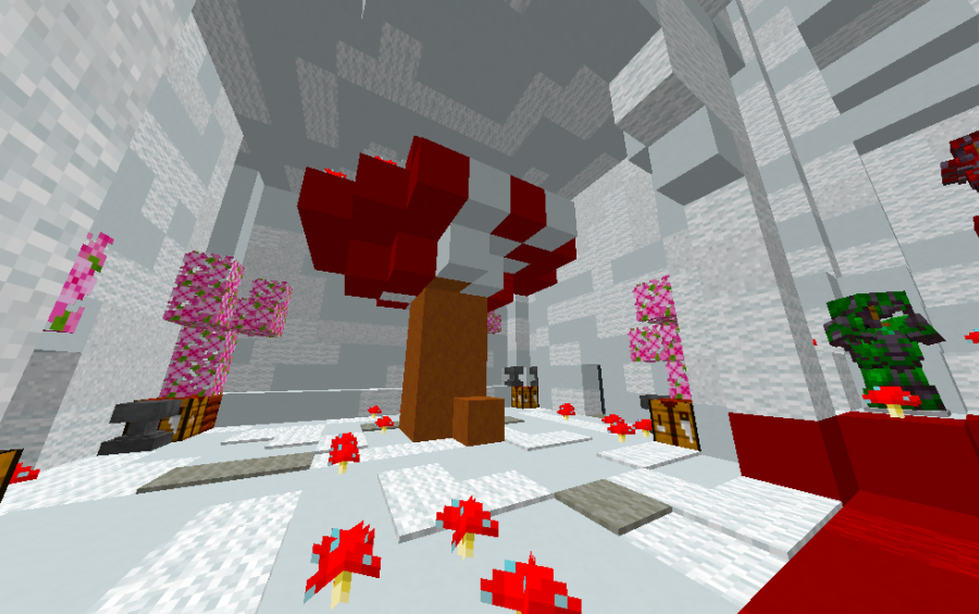 Mushroom Stash Schematic Screenshots 2 White room containing a giant mushroom build and pink cherry blossom leaves