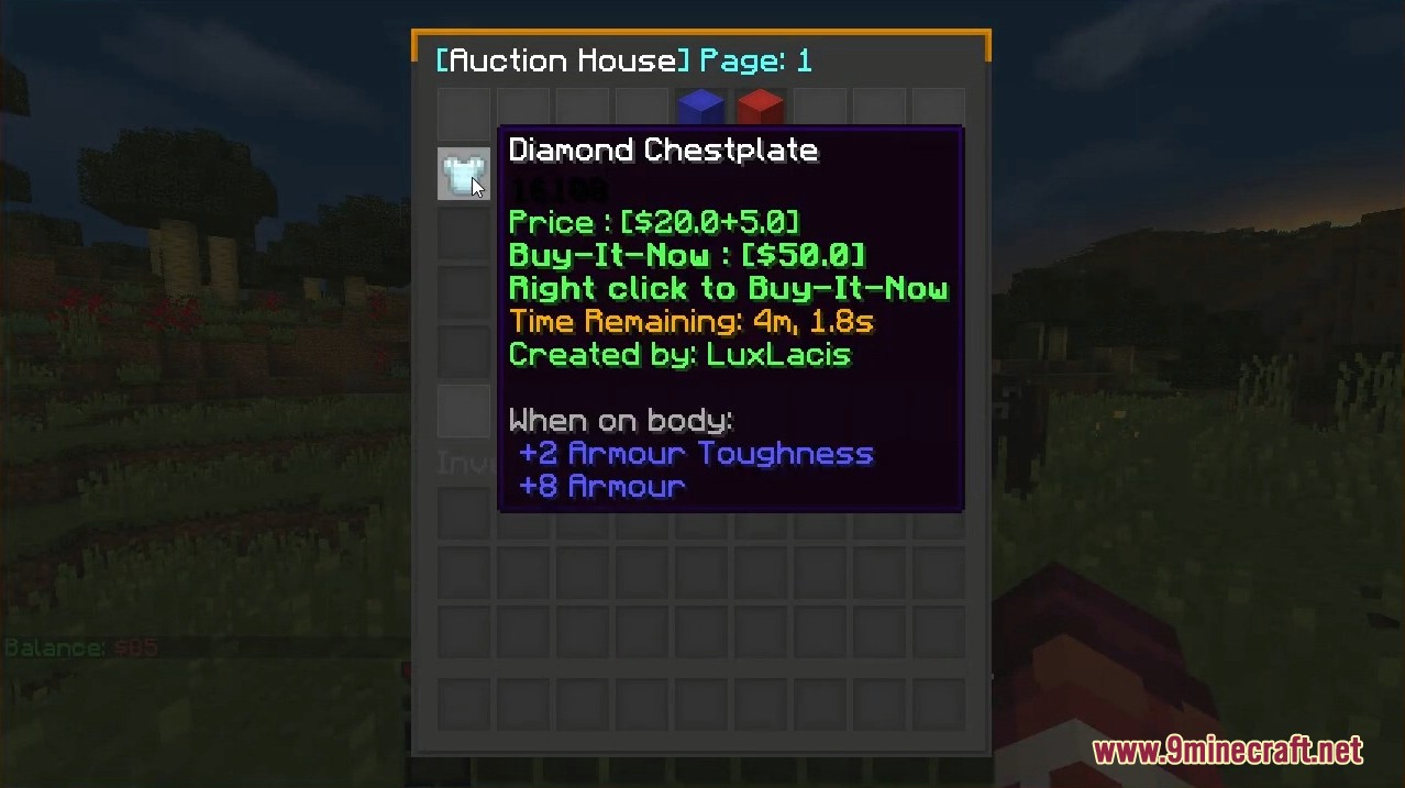 Bidding on a Diamond Chestplate in the Auction House