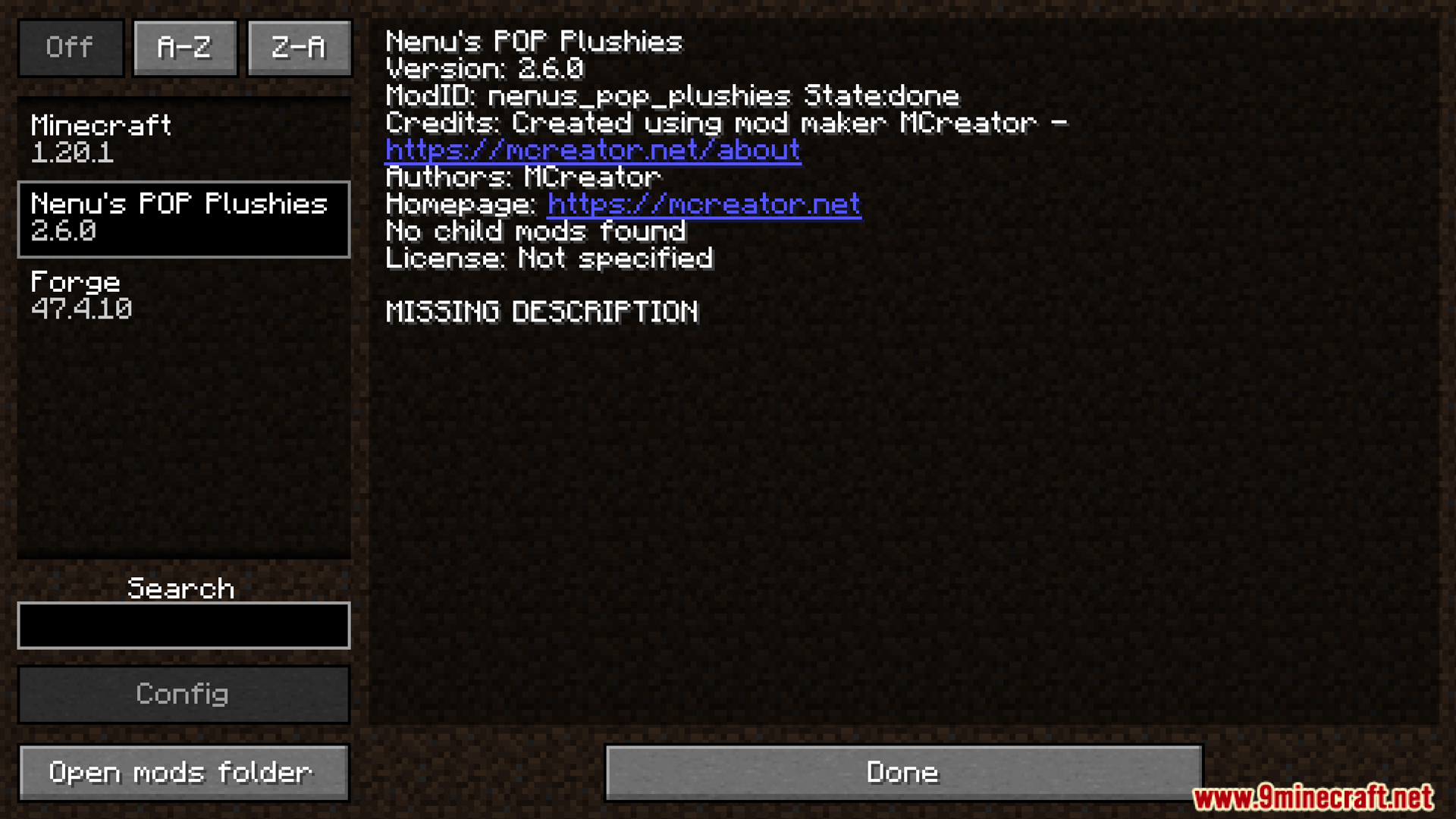 Nenus Pop Plushies mod information screen