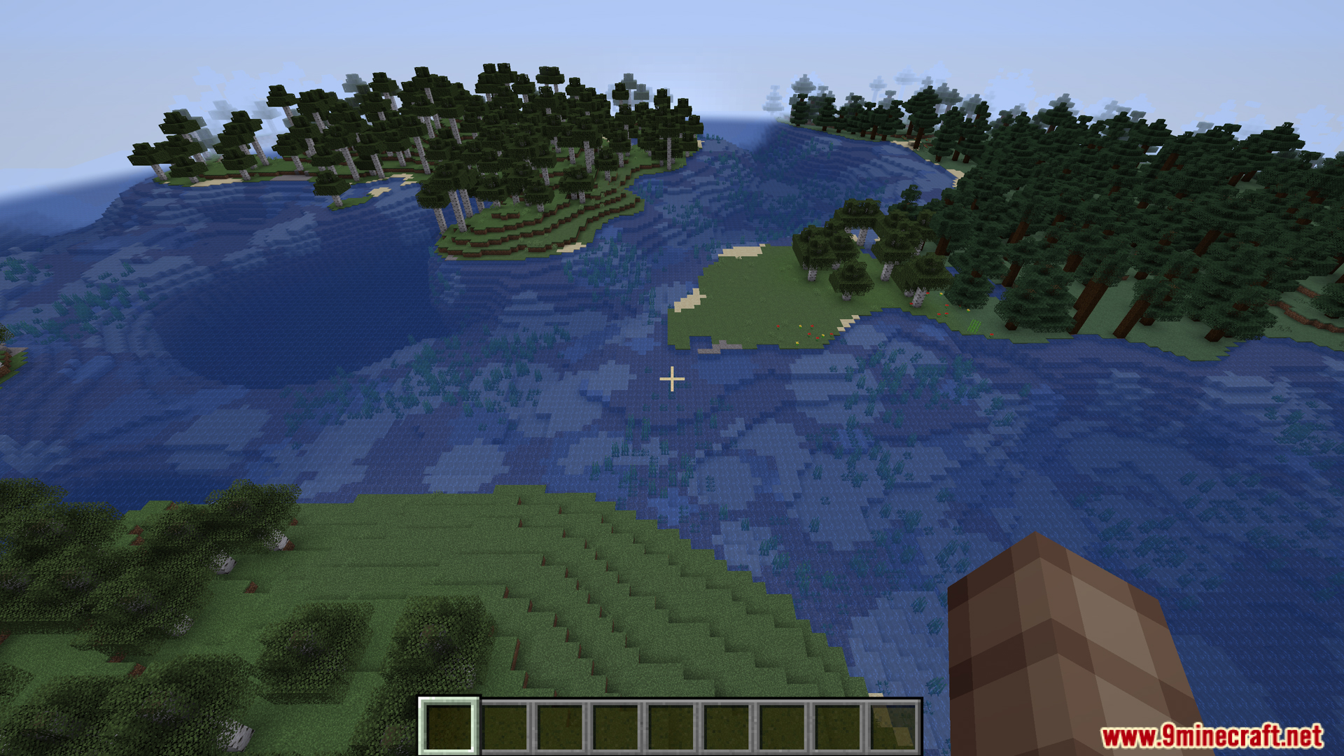 A scenic view of a Minecraft world with islands