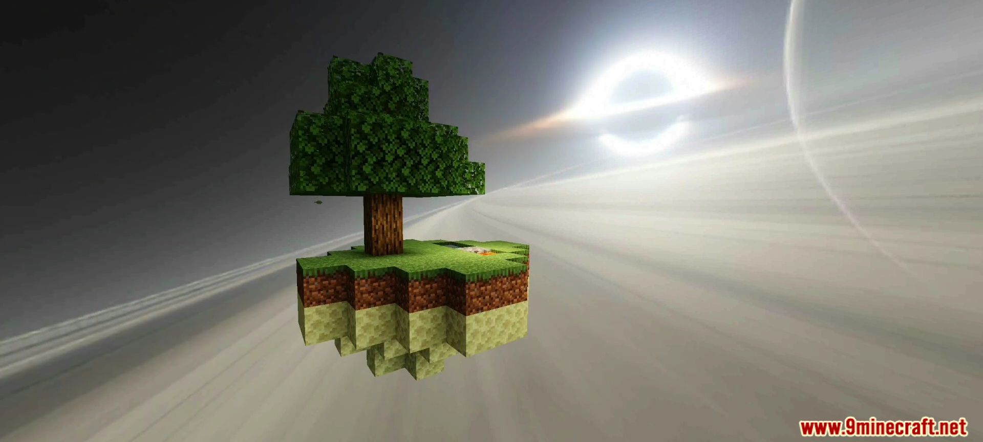Floating skyblock island under black hole sky with Newb X IterationT