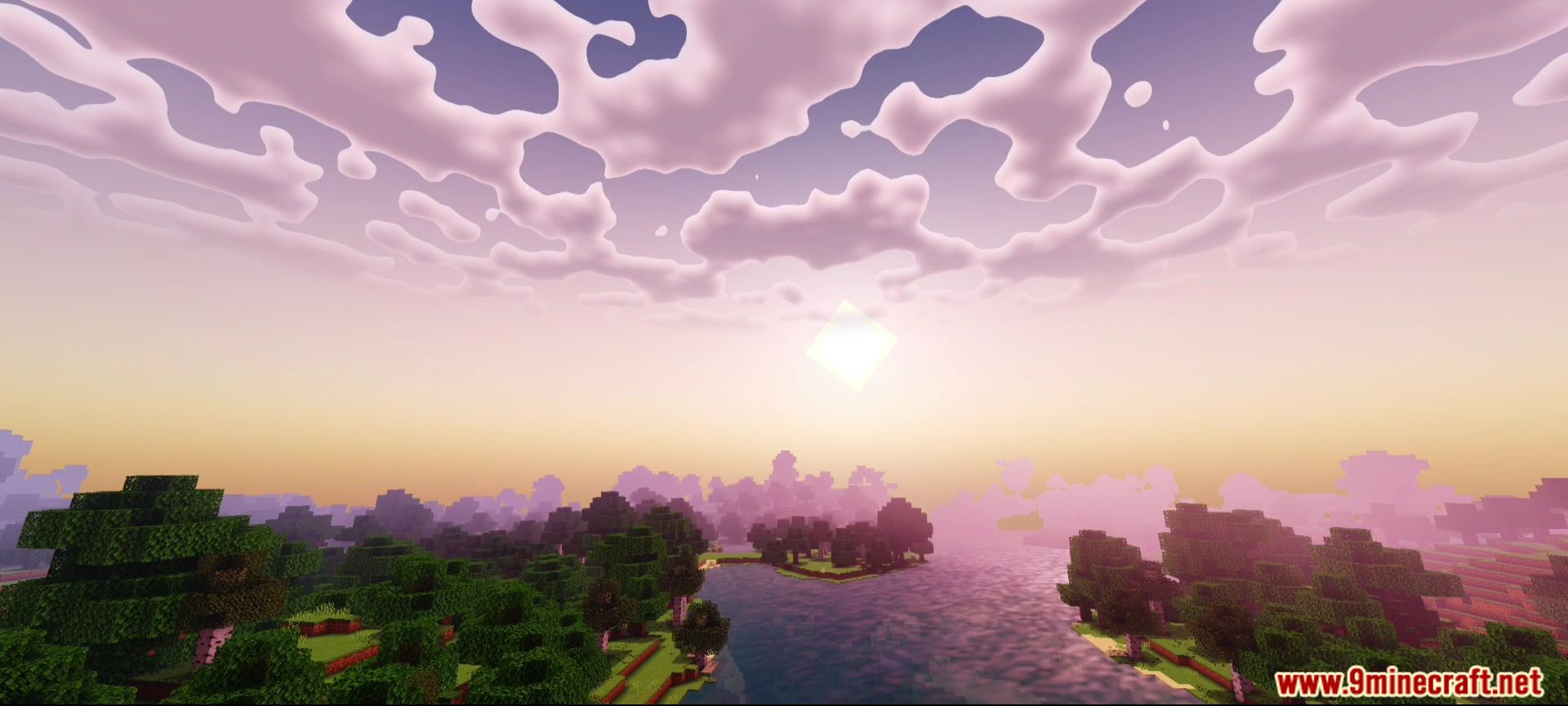 Sunset landscape with river and trees using Newb X IterationT Shader
