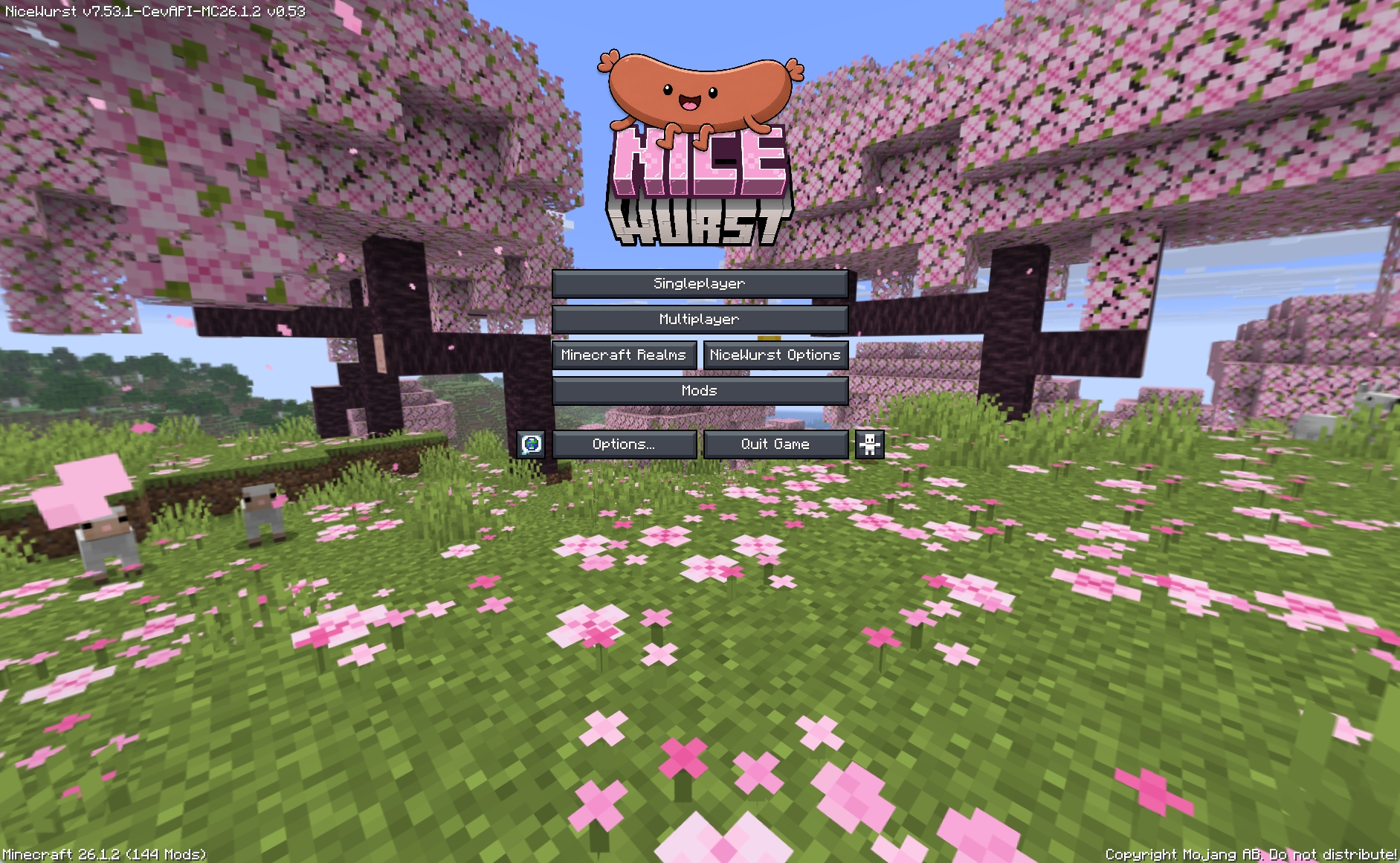 NiceWurst Mod Screenshot 5 Minecraft main menu screen featuring the custom NiceWurst title and game options