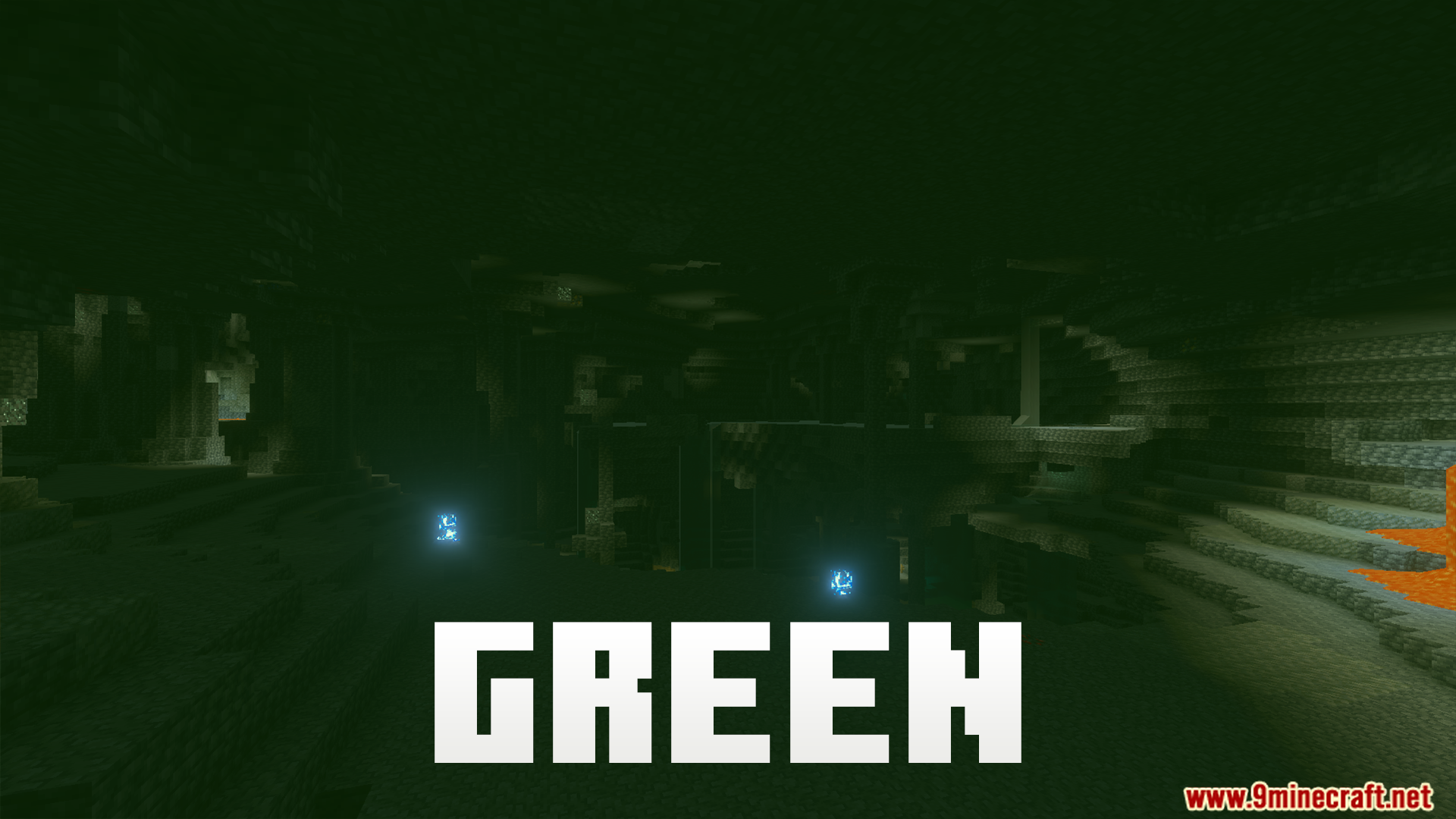 Night Vision Gamma Addon Screenshot 6 A dark cave illuminated by the green mode of the addon