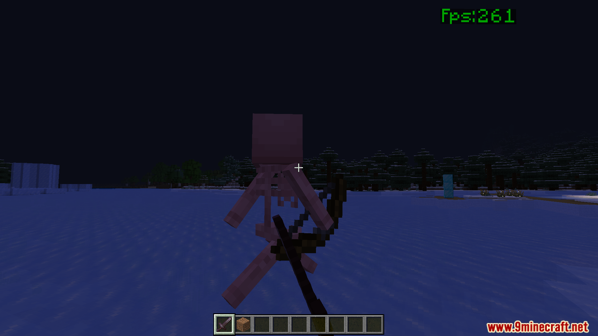 No Particles FPS Texture Pack Screenshot 7 Player fighting skeleton at night showing high fps counter and no damage particles