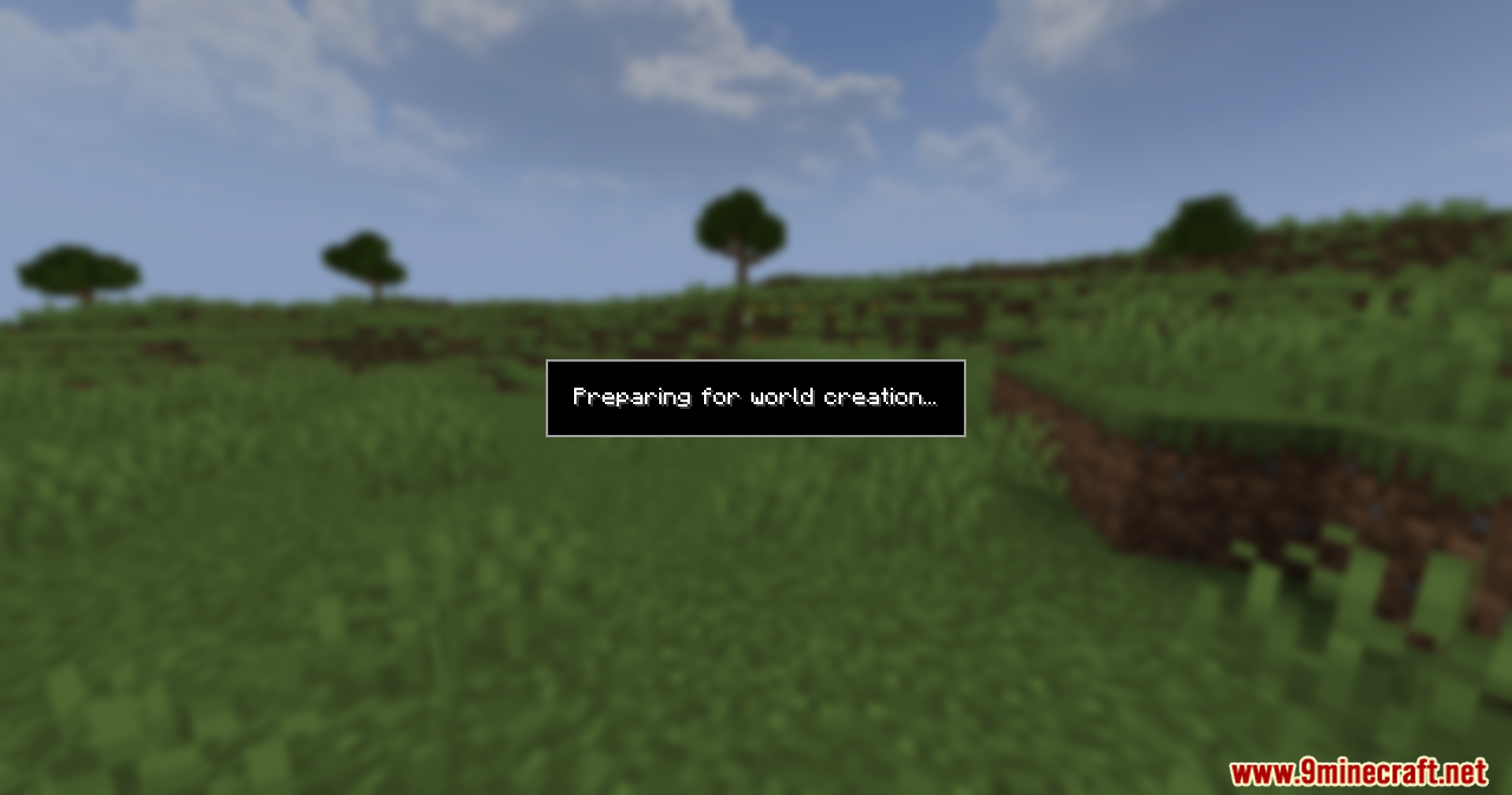Noisiumed Mod Screenshot 2 Loading screen displaying preparing for world creation text over a grassy landscape