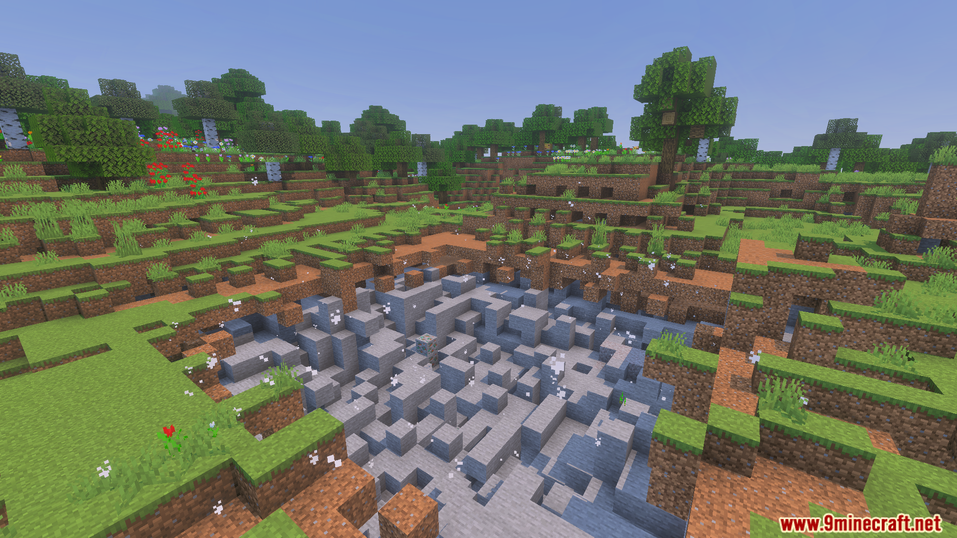 Not Enough TNT Addon Screenshot 11 large crater in grassy landscape from blowing up powerful multiplied explosives