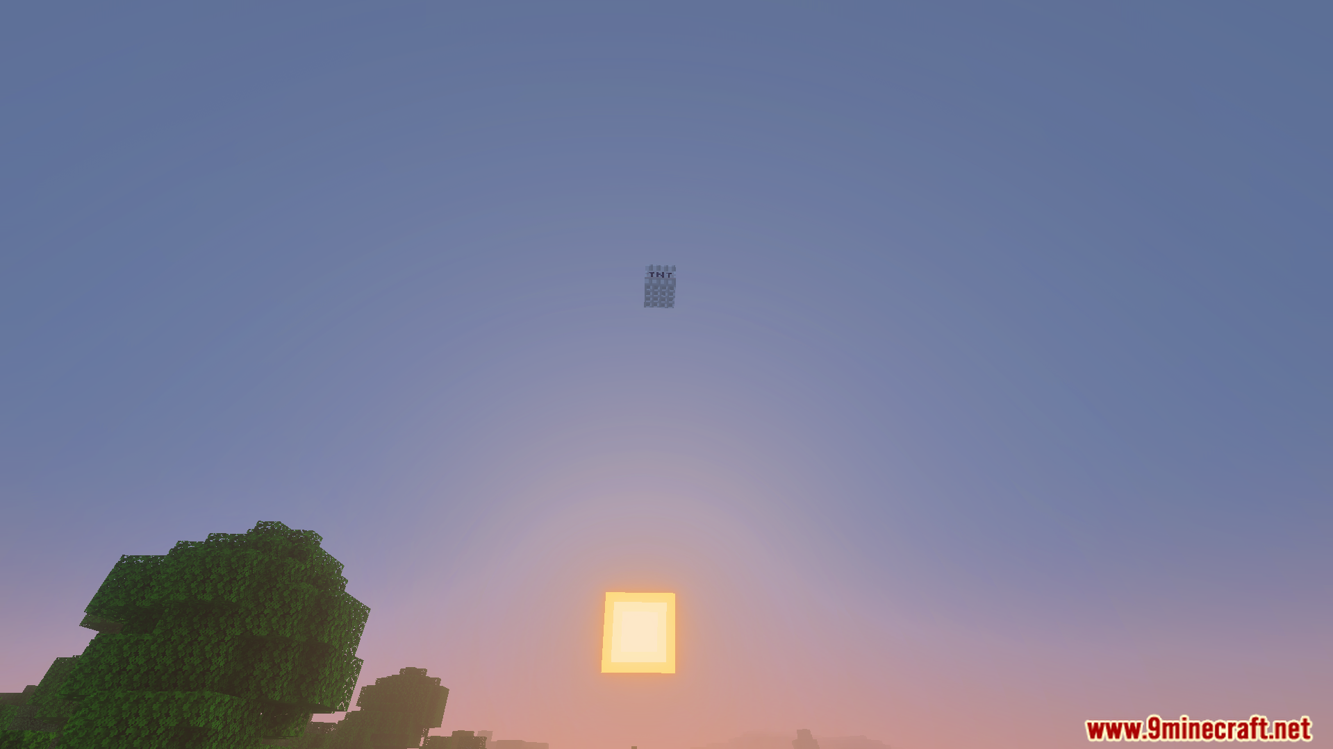 Not Enough TNT Addon Screenshot 4 A powerful explosive block flying high in the sky above the sun