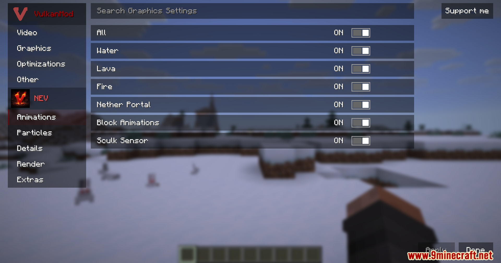 Not Enough Vulkan Mod Screenshot 2 Graphics settings interface displaying options to control different types of game animations