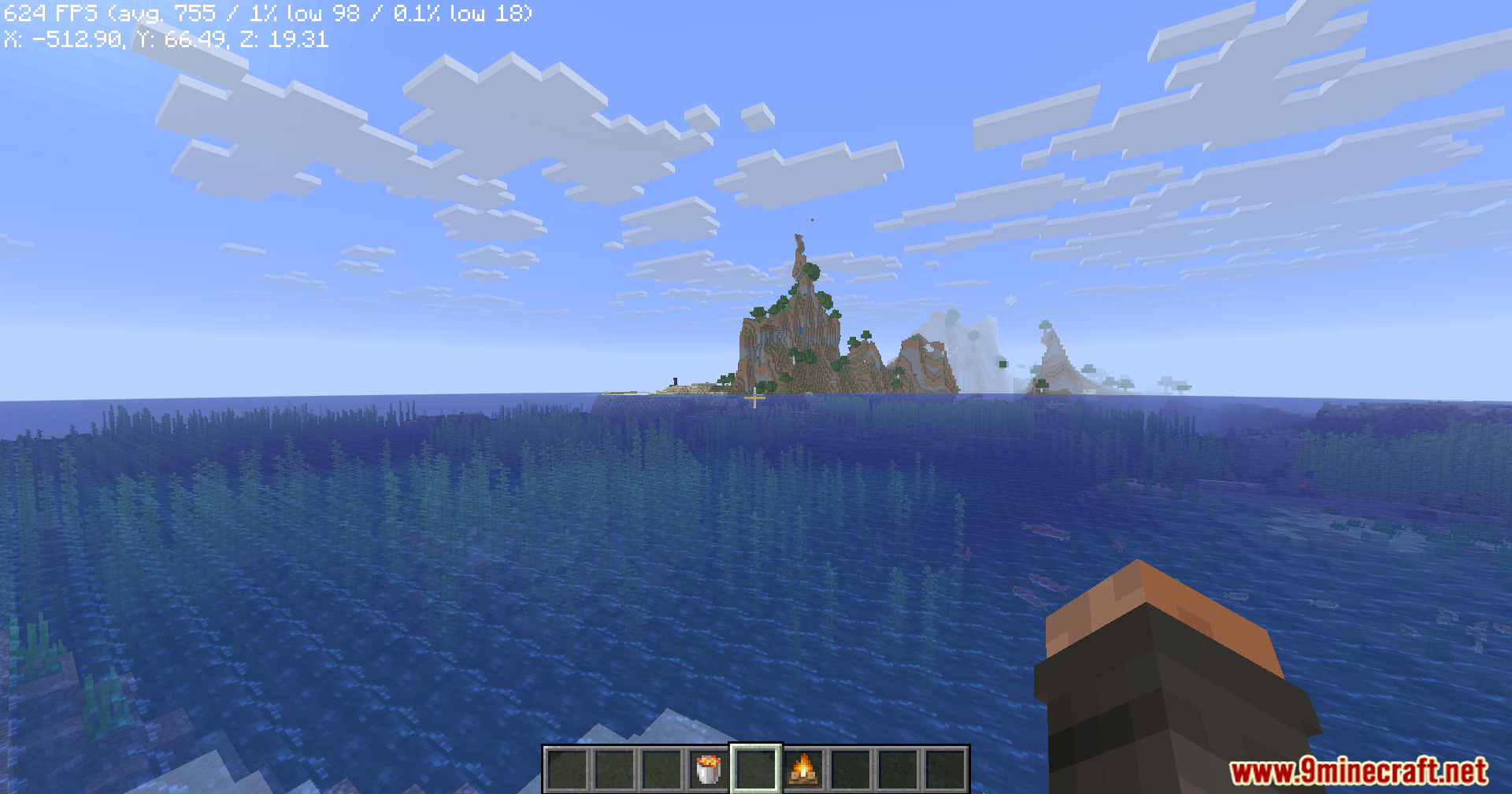 Not Enough Vulkan Mod Screenshot 9 A distant island with tall mountains seen across the ocean