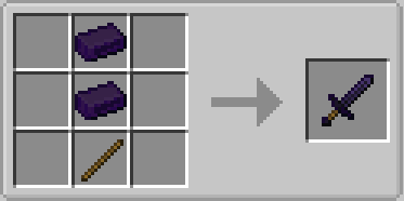 Crafting recipe for an obsidian sword using two ingots and a stick