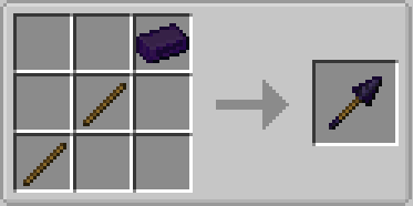 Crafting recipe for an obsidian spear using an ingot and sticks