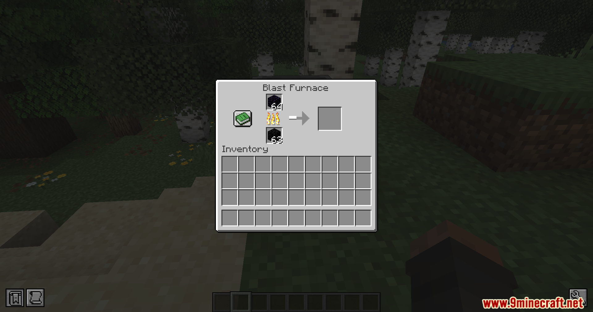 Placing regular obsidian blocks into a blast furnace for smelting