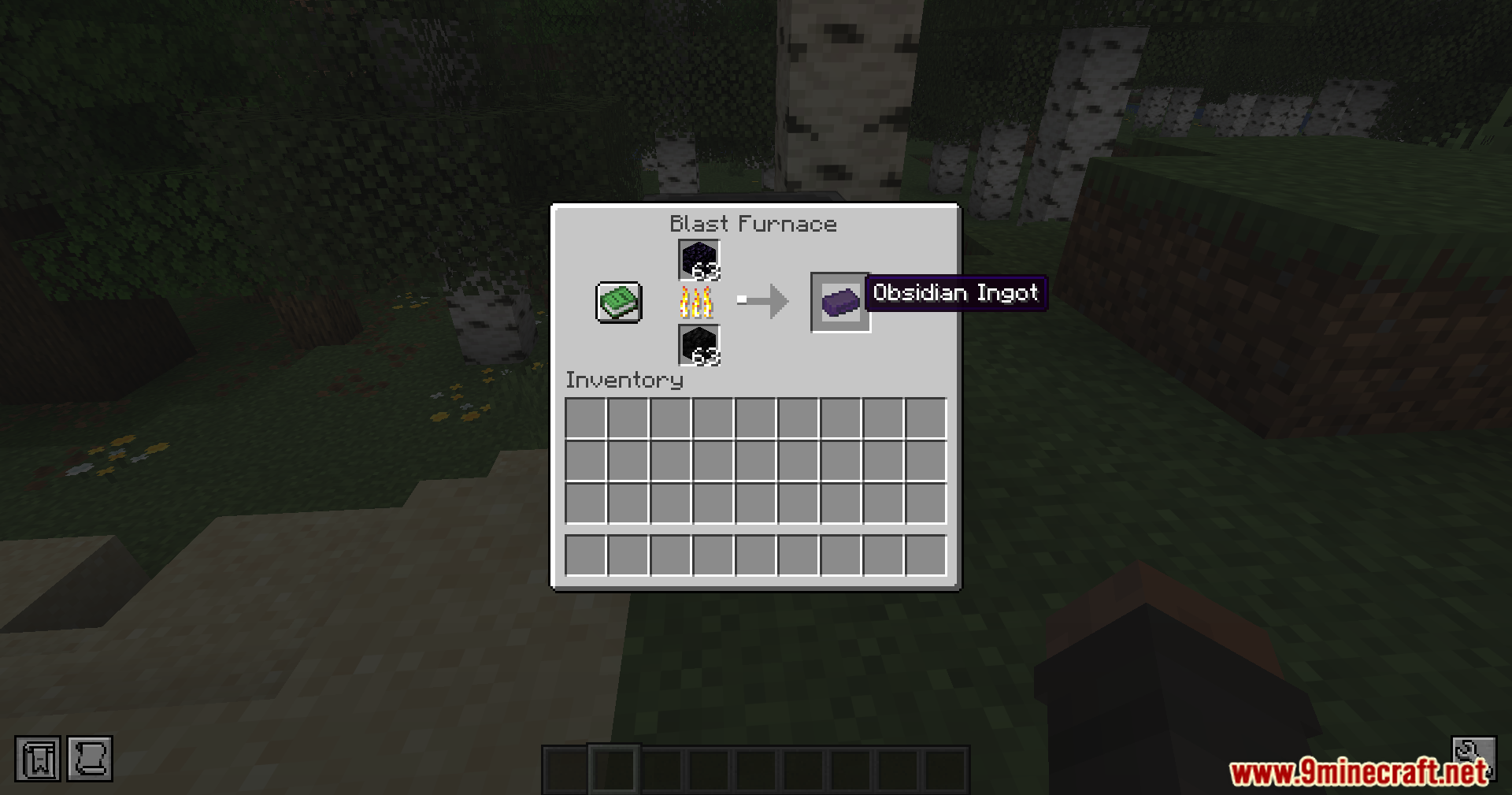 Obtaining a new obsidian ingot from the blast furnace output