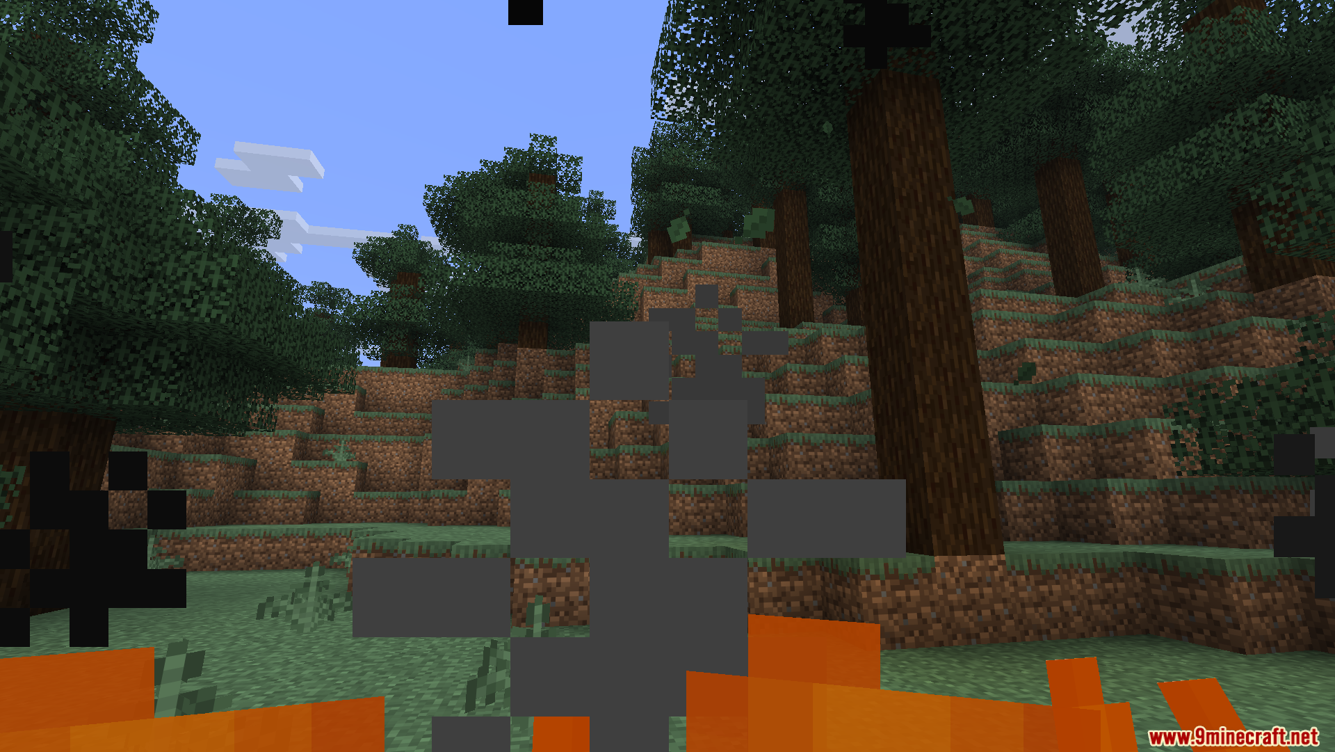 Player's first person view with low fire on screen