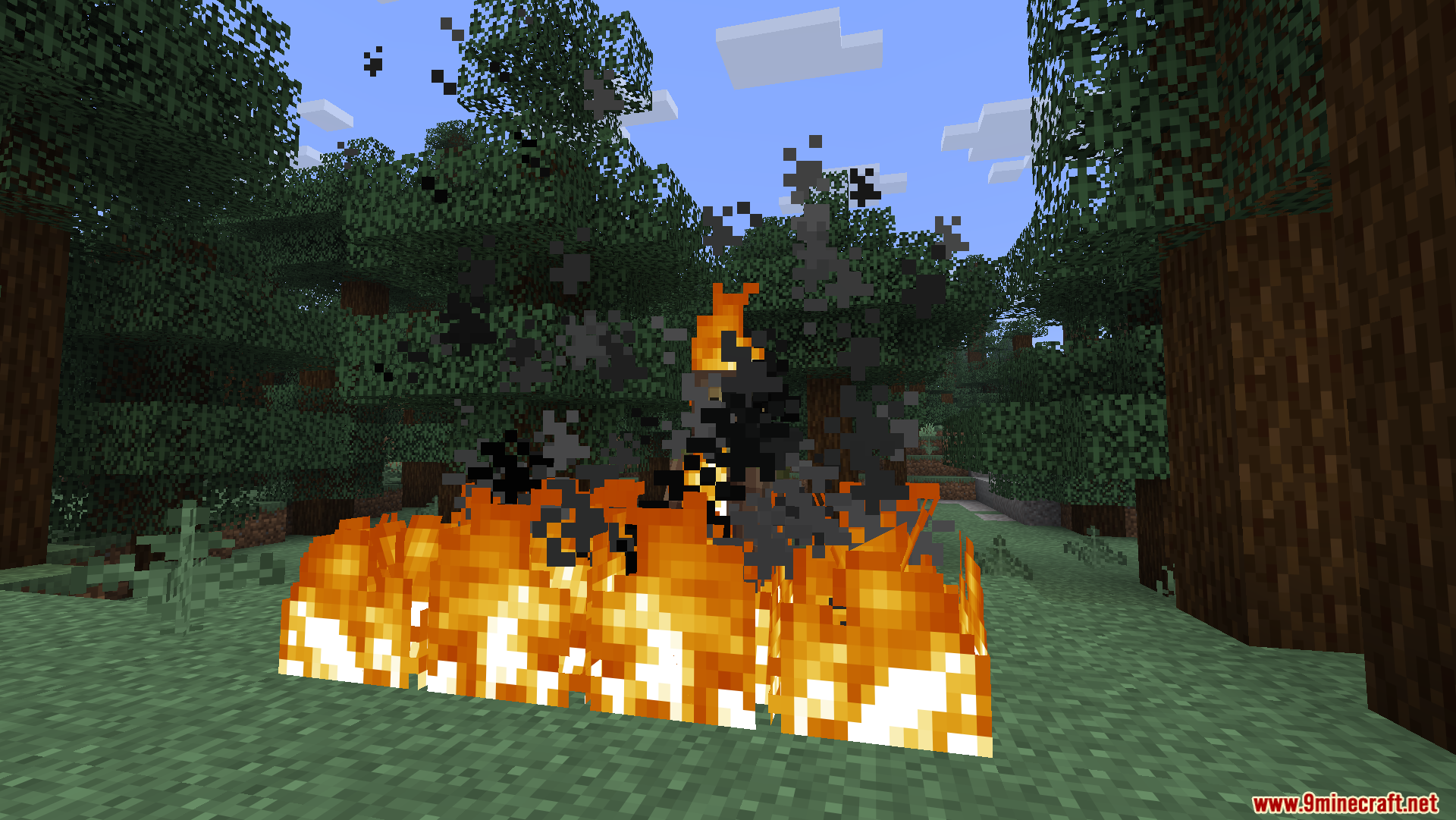 The low fire effect on screen with rising smoke particles