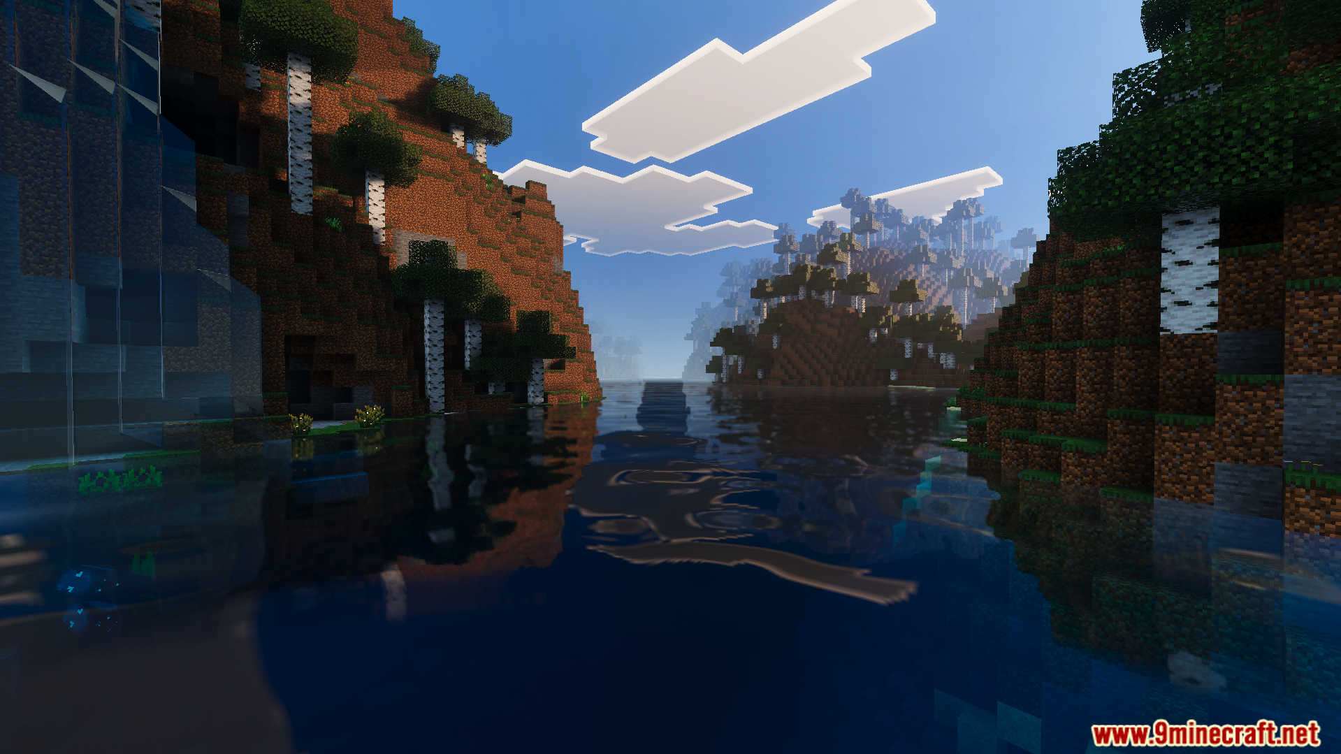 Realistic lighting creates beautiful reflections on the water's clear surface